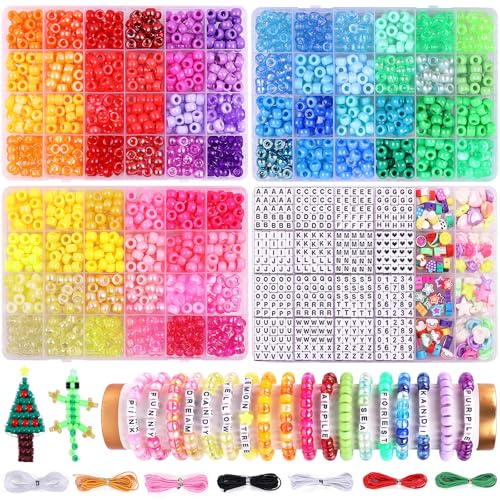 Pubiseed Pony-Perlen für Armbandherstellung, 3300 Stück, 72 Farben, 2500 Stück Kandi-Perlen und 700 quadratische Buchstaben von A-Z für Freundschaftsarmband-Set, 200 Stück Kunststoffperlen für Pubiseed Pony-Perlen für Armbandherstellung, 3300 Stück, 72 Farben, 2500 Stück Kandi-Perlen und 700 quadratische Buchstaben von A-Z für Freundschaftsarmband-Set, 200 Stück Kunststoffperlen für von Pubiseed