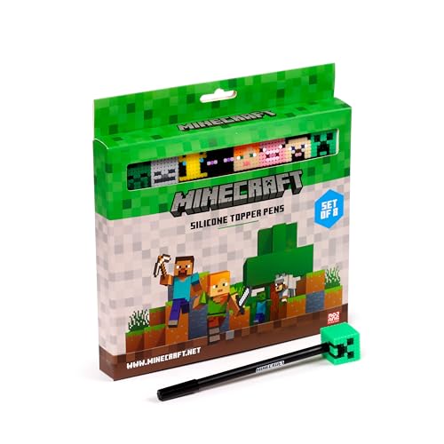 Puckator Minecraft Stifte mit feiner Spitze und Silikonaufsatz, 8-teiliges Set, niedliche, coole, ästhetische, nicht verschmierende Stifte für Schule, Büro, Schreiben, Zeichnen, Journaling – Collage Puckator Minecraft Stifte mit feiner Spitze und Silikonaufsatz, 8-teiliges Set, niedliche, coole, ästhetische, nicht verschmierende Stifte für Schule, Büro, Schreiben, Zeichnen, Journaling – Collage von Puckator