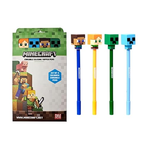 Puckator Set mit 4 löschbaren Stiften mit Minecraft-Chibi-Stil-Silikonaufsatz, cooler, niedlicher, ästhetischer Schulbedarf, löschbare Gelstifte, Stift mit Radiergummi, für Kinder, Büro, Schreiben Puckator Set mit 4 löschbaren Stiften mit Minecraft-Chibi-Stil-Silikonaufsatz, cooler, niedlicher, ästhetischer Schulbedarf, löschbare Gelstifte, Stift mit Radiergummi, für Kinder, Büro, Schreiben von Puckator