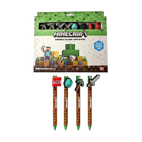 Puckator Set mit 8 löschbaren Stiften mit Minecraft-Werkzeugen, Silikonaufsatz, cooler, niedlicher, ästhetischer Schulbedarf, radierbare Gelstifte, Stift mit Radiergummi, für Kinder, Büro, Schreiben Puckator Set mit 8 löschbaren Stiften mit Minecraft-Werkzeugen, Silikonaufsatz, cooler, niedlicher, ästhetischer Schulbedarf, radierbare Gelstifte, Stift mit Radiergummi, für Kinder, Büro, Schreiben von Puckator