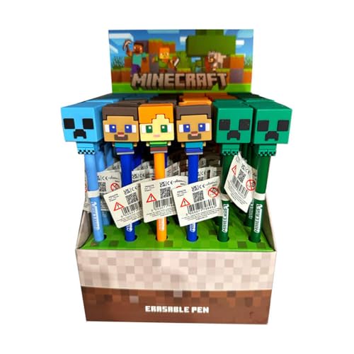 Puckator Unkredible radierbarer Stift mit Minecraft-Aufsatz im Chibi-Stil – tolles Geschenk für Schüler von Lehrern – Geschenk zum Schulende – Stift als Klassengeschenk – Starterpaket für Schüler von Puckator