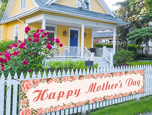 Happy Mother's Day Zaunbanner I Love You Mom Pink Floral Muttertag Party Photo Booth Hintergrund Hof Outdoor Dekoration von Pudodo