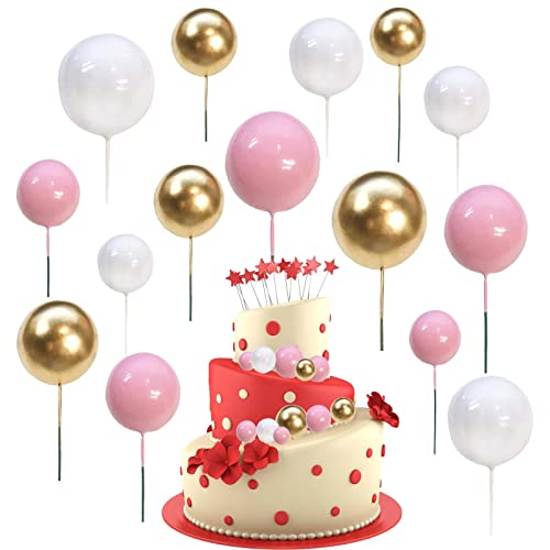 81PCS Mini Tortendeko Kugeln,Cupcake Topper,Hochzeit Goldene Kugeln DIY Kuchen Topper für Geburtstag Hochzeit Babyparty Deko von Puedno