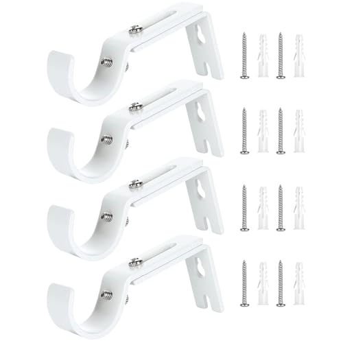 Puedno 4 Stück Gardinenstange Halterung Verstellbare, Metall Gardinen Halterung, Wandhalterung Gardinenstangenhalter Vorhangstange Halter für Hause Büro, Weiß von Puedno