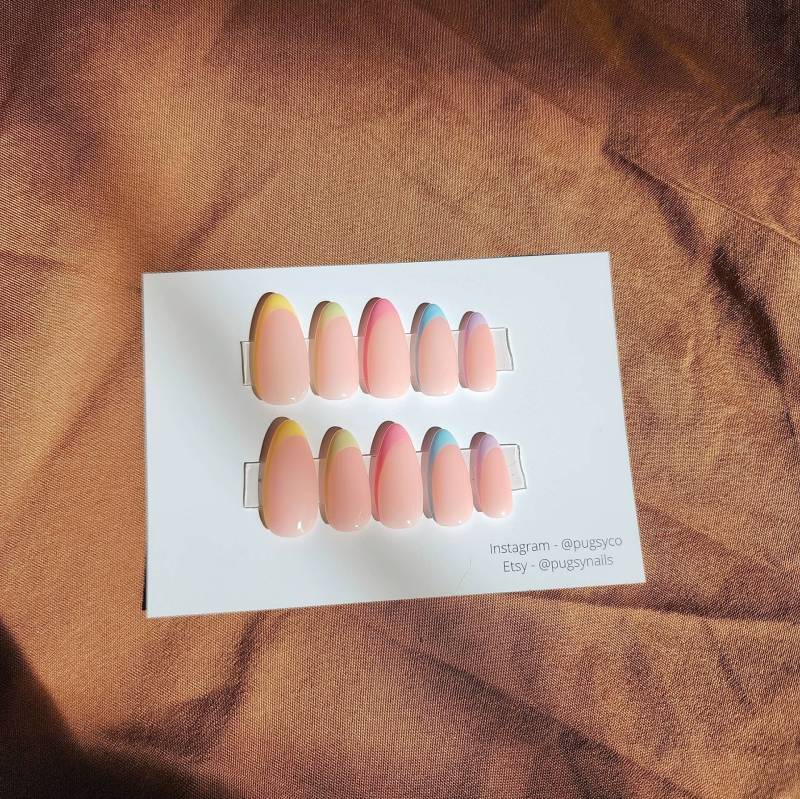 French Pastel Minimalistisch Abstrakte Press On Nails | Falsche Nägel Gelnägel Fake Set Stiletto Nagelkleber Wiederverwendbare von Pugsynails