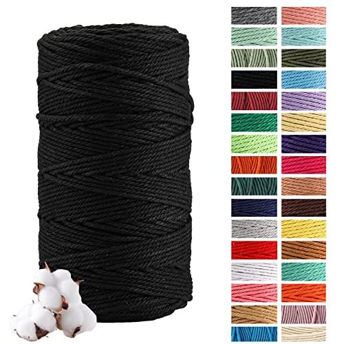 Makramee Garn 3mm x 200m, Baumwollgarn Baumwollkordel Baumwollseil, Baumwollgarn Spitzengarn Baumwollgarn Baumwollfadenseil für Basteln, Hochzeits- und Weihnachtsdekorationen, Pflanzenbügel (Schwarz) Makramee Garn 3mm x 200m, Baumwollgarn Baumwollkordel Baumwollseil, Baumwollgarn Spitzengarn Baumwollgarn Baumwollfadenseil für Basteln, Hochzeits- und Weihnachtsdekorationen, Pflanzenbügel (Schwarz) von Puiasest