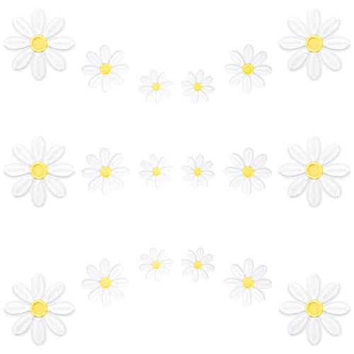 Puideon Gänseblümchen-Aufbügler in 3 Größen, weiße Blume, zum Aufnähen, Stickerei-Applikation für selbstgemachte Dekoration, Kleidung, Hüte, Jacken, Rucksäcke, Jeans, 18 Stück von Puideon