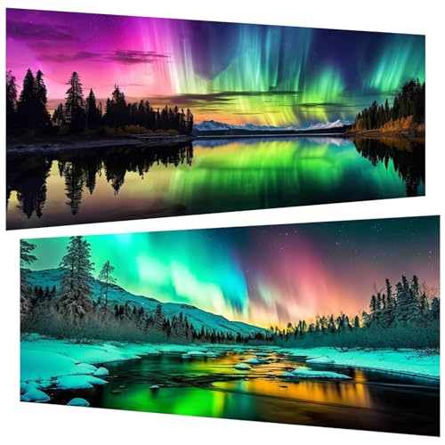 2 Stück Diamond Painting(30x60cm)-5D Diamant Painting Erwachsene,DIY Aurora Diamant Painting Bilder Groß Set für Wohnzimmer Schlafzimmer Wand Dekoration Geschenke(2er set) von Pujeknm