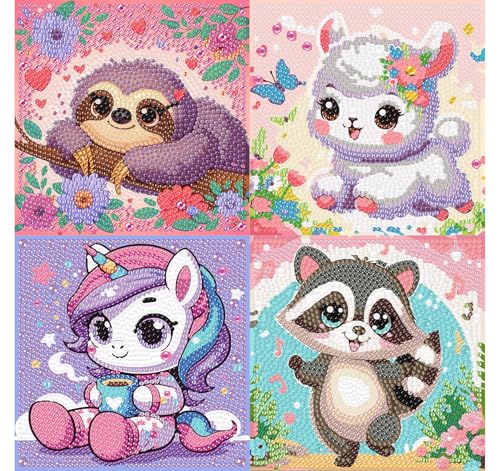 4er Set 5D Diamond Painting Kinder Tiere-Set Full Diamant Painting Bilder Kinder Tiere,DIY Mosaikherstellung Basteln Mädchen Junge 6 7 8 9 10 11 12 Jahre,Geschenk Kinder Ab 6 Jahre 15x15cm von Pujeknm