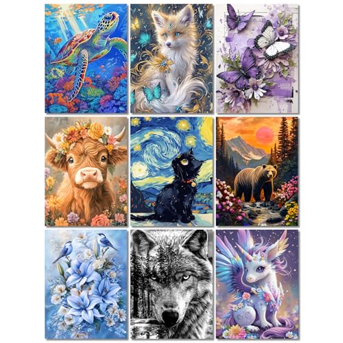 9 Stück Diamond Painting Set Tiere, 5D Diamant Painting Bilder Erwachsene, DIY Diamant Malerei Set Erwachsene Personalisiert Basteln Bilder Set Dekorationen für Home Wand Décor (9er set,30x40 cm) von Pujeknm