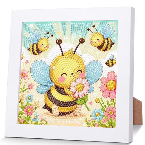 Biene Diamond Painting Kinder Mit Holzrahmen,Set Full Diamant Painting Bilder Kinder Tiere,5D Diamond Painting Mädchen,DIY Mosaikherstellung Arts Craft für Home Wand Decor 18x18cm von Pujeknm