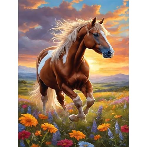 Diamond Painting Set für Erwachsene-Pferd Diamond Painting Kits, 5D Tiere Diamant Malerei Set, Pferde DIY Diamantmalerei Basteln Bilder Arts als Geschenk für Home Wand Décor 30x40cm von Pujeknm
