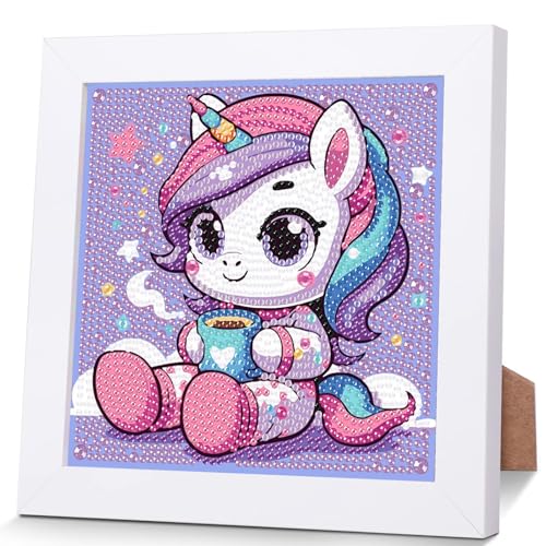 Einhorn Diamond Painting Kinder Mit Holzrahmen,Set Full Diamant Painting Bilder Kinder Tiere,5D Diamond Painting Mädchen,DIY Mosaikherstellung Arts Craft für Home Wand Decor 18x18cm von Pujeknm