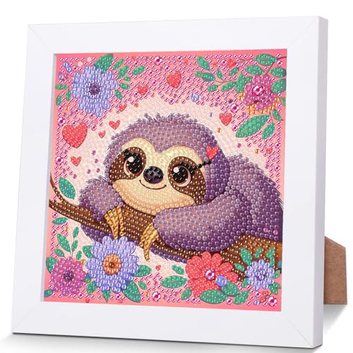 Faultier Diamond Painting Kinder Mit Holzrahmen,Set Full Diamant Painting Bilder Kinder Tiere,5D Diamond Painting Mädchen,DIY Mosaikherstellung Arts Craft für Home Wand Decor 18x18cm von Pujeknm