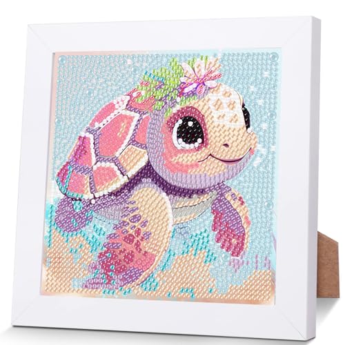 Schildkröten Diamond Painting Kinder Mit Holzrahmen,Set Full Diamant Painting Bilder Kinder Tiere,5D Diamond Painting Mädchen,DIY Mosaikherstellung Arts Craft für Home Wand Decor 18x18cm von Pujeknm