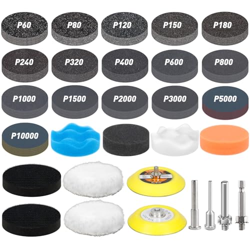 174 Stück Polieraufsatz Akkuschrauber 75mm Schleifpads Klett 60-10000 Körnung Nassschleifpapier, Polierpads Scheinwerfer Schleifaufsatz für Bohrmaschine, Schleifpapier für Auto, Metall, Holz, Farbe 174 Stück Polieraufsatz Akkuschrauber 75mm Schleifpads Klett 60-10000 Körnung Nassschleifpapier, Polierpads Scheinwerfer Schleifaufsatz für Bohrmaschine, Schleifpapier für Auto, Metall, Holz, Farbe von Pukamam