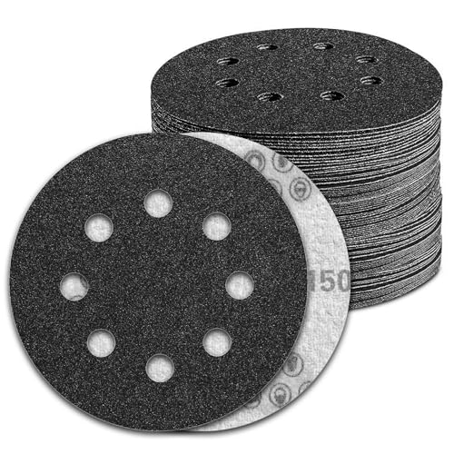 Pukamam 100 Stück 12,7 cm Nass- und Trockenschleifscheiben, Körnung 150, Klettverschluss, 8 Löcher, Siliziumkarbid-Exzenterschleifer, Schleifpapier Pukamam 100 Stück 12,7 cm Nass- und Trockenschleifscheiben, Körnung 150, Klettverschluss, 8 Löcher, Siliziumkarbid-Exzenterschleifer, Schleifpapier von Pukamam