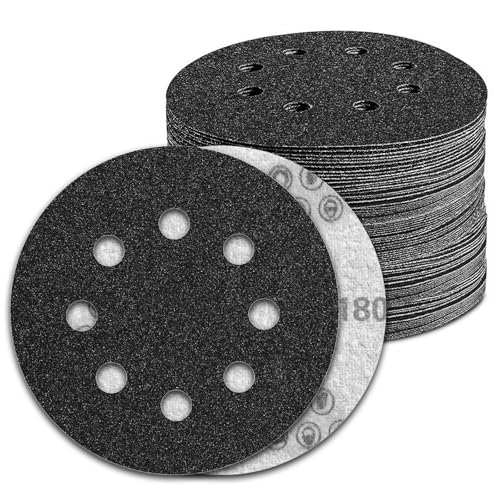 Pukamam 100 Stück 12,7 cm Nass- und Trockenschleifscheiben, Körnung 180, Klettverschluss, 8 Löcher, Siliziumkarbid-Exzenterschleifer, Schleifpapier Pukamam 100 Stück 12,7 cm Nass- und Trockenschleifscheiben, Körnung 180, Klettverschluss, 8 Löcher, Siliziumkarbid-Exzenterschleifer, Schleifpapier von Pukamam