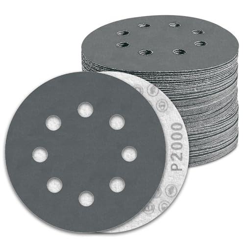 Pukamam 100 Stück 12,7 cm Nass- und Trockenschleifscheiben, Körnung 2000, Klettverschluss, 8 Löcher, Siliziumkarbid-Exzenterschleifer, Schleifpapier Pukamam 100 Stück 12,7 cm Nass- und Trockenschleifscheiben, Körnung 2000, Klettverschluss, 8 Löcher, Siliziumkarbid-Exzenterschleifer, Schleifpapier von Pukamam