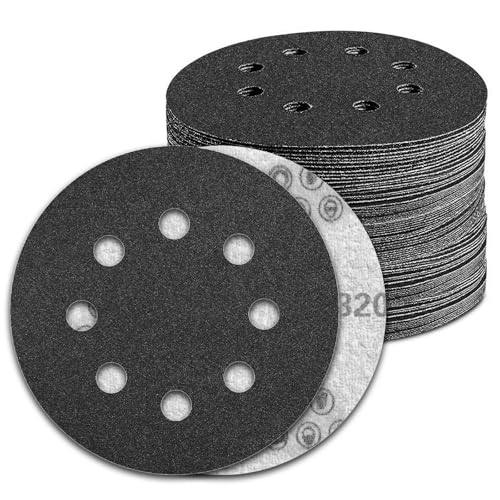 Pukamam 100 Stück 12,7 cm Nass- und Trockenschleifscheiben, Körnung 320, Klettverschluss, 8 Löcher, Siliziumkarbid-Exzenterschleifer, Schleifpapier Pukamam 100 Stück 12,7 cm Nass- und Trockenschleifscheiben, Körnung 320, Klettverschluss, 8 Löcher, Siliziumkarbid-Exzenterschleifer, Schleifpapier von Pukamam