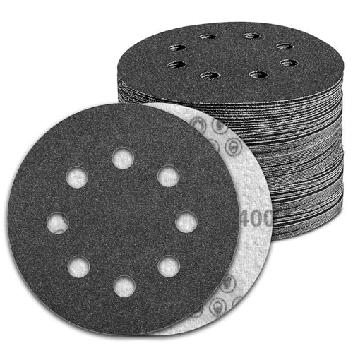 Pukamam 100 Stück 12,7 cm Nass- und Trockenschleifscheiben, Körnung 400, Klettverschluss, 8 Löcher, Siliziumkarbid-Exzenterschleifer, Schleifpapier Pukamam 100 Stück 12,7 cm Nass- und Trockenschleifscheiben, Körnung 400, Klettverschluss, 8 Löcher, Siliziumkarbid-Exzenterschleifer, Schleifpapier von Pukamam