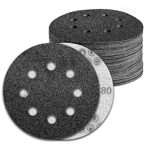 Pukamam 100 Stück 12,7 cm Nass- und Trockenschleifscheiben, Körnung 80, Klettverschluss, 8 Löcher, Siliziumkarbid-Exzenterschleifer, Schleifpapier von Pukamam