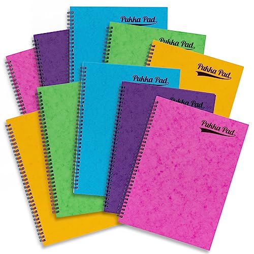 Pukka Pad, A4-Block aus pastellfarbenem Presskarton, 10 Stück, seitlich gebunden, Spiralbindung, 120 Seiten 80 g/m² Papier, Presskarton-Einband und Gummibandverschluss, verschiedene Farben Pukka Pad, A4-Block aus pastellfarbenem Presskarton, 10 Stück, seitlich gebunden, Spiralbindung, 120 Seiten 80 g/m² Papier, Presskarton-Einband und Gummibandverschluss, verschiedene Farben von Pukka Pad