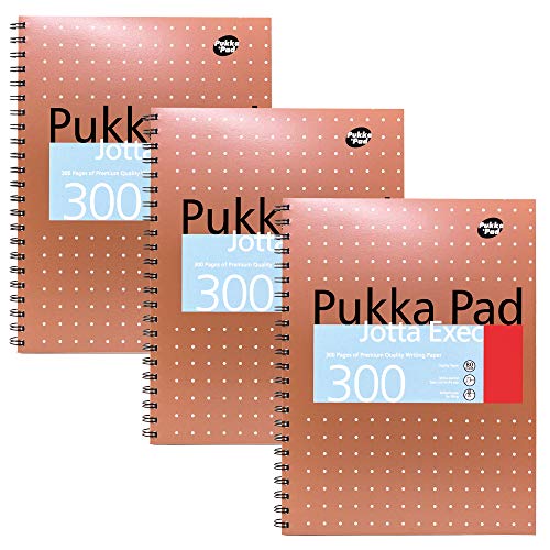 Pukka Pad, A4 Metallic Jotta Executive buch 3er-Pack – Spiralbindung Notizbuch mit 8-mm-liniert und 80 g/m² Papier – 300 Seiten von Pukka Pad
