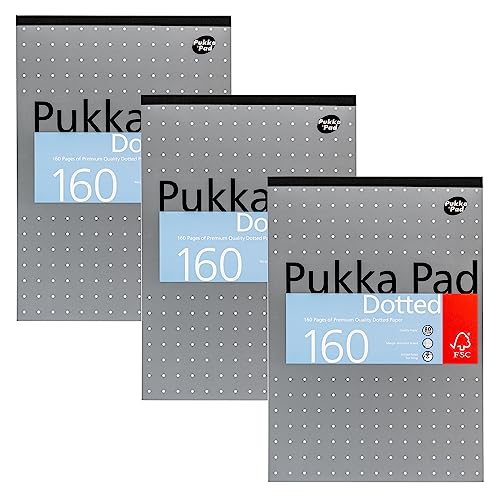 Pukka Pad, A4 gepunkteter Notizblock für Grafiken, Kunst, Bullet Journaling – 3er-Pack – 29,7 x 21 cm – gebundenes Notizbuch mit 80 g/m² Papier, 4-Loch-Rändern und Perforation – 160 Seiten, Silber Pukka Pad, A4 gepunkteter Notizblock für Grafiken, Kunst, Bullet Journaling – 3er-Pack – 29,7 x 21 cm – gebundenes Notizbuch mit 80 g/m² Papier, 4-Loch-Rändern und Perforation – 160 Seiten, Silber von Pukka Pad
