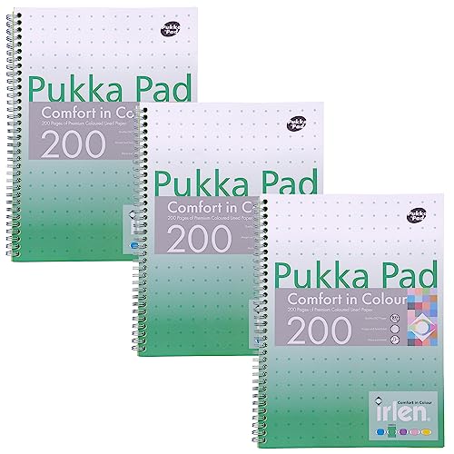 Pukka Pad, Irlen Jotta Pad A4 Notizbuch 3er-Pack - Spiralbindung Notizblock mit 200 Seiten 80GSM farbigem liniert Papier - entwickelt für visuelle Wahrnehmungsschwierigkeiten - 29.7 x 23cm, grün Pukka Pad, Irlen Jotta Pad A4 Notizbuch 3er-Pack - Spiralbindung Notizblock mit 200 Seiten 80GSM farbigem liniert Papier - entwickelt für visuelle Wahrnehmungsschwierigkeiten - 29.7 x 23cm, grün von Pukka Pad