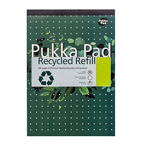 Pukka Pad Recycling-Nachfüll-Notizblock mit 100 Seiten 80 g/m² Papier aus recycelten Materialien, gebohrten Lochrandrändern und fein linierten Linien von Pukka Pad
