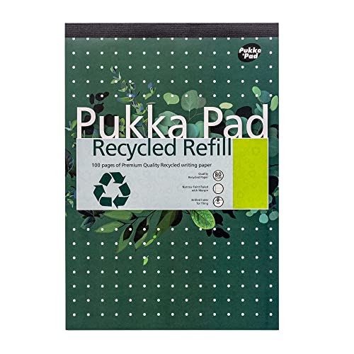 Pukka Pad Recycling-Nachfüll-Notizblock mit 100 Seiten 80 g/m² Papier aus recycelten Materialien, gebohrten Lochrandrändern und fein linierten Linien von Pukka Pad