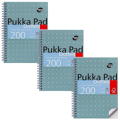 Pukka Pad A5 Dotted Metallic Jotta Book - Ideal für Graphing und Journaling 21 x 14,8 cm, Spiral-Notizbuch mit 80GSM Papier, 4-Loch gestanzte Ränder und perforierte Kanten, 200 Seiten, 3er-Pack, Gray von Pukka Pad