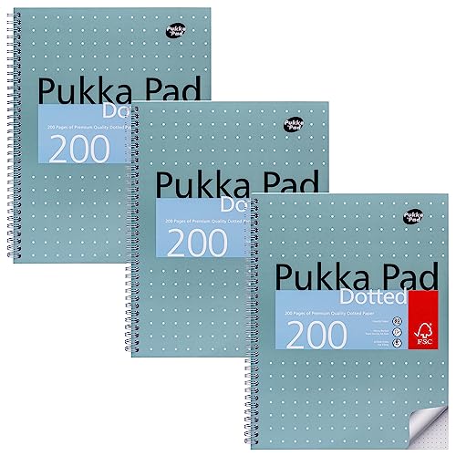 Pukka Pad A4 Dotted Metallic Jotta Book - Ideal für Graphing und Journaling - 29.7 x 23cm, Spiral-Notizbuch mit 80GSM Papier, 4-Loch gestanzte Ränder und perforierte Kanten, 200 Seiten, 3er-Pack, Gray von Pukka Pad