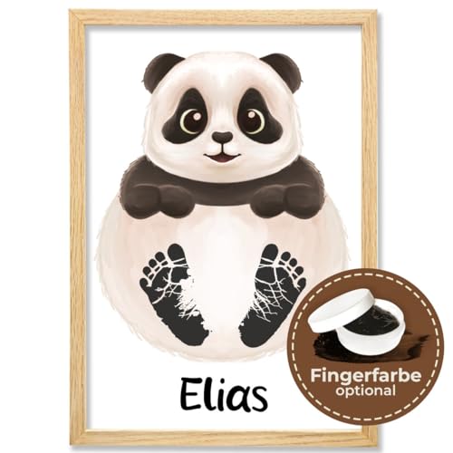 PULSE of HOME Baby Fussabdruck Set Bild mit Panda Motiv – Süßes Baby Geschenk & Kinderzimmer Deko – Personalisiertes Abdruckset ist perfekt als Personalisierte Geschenke – Rahmen & Farbe Optional von PULSE of HOME