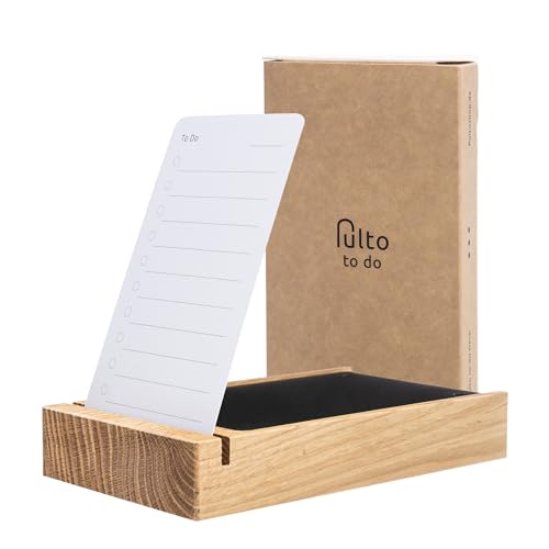 Pulto To Do Set: 50 Karten (7,5x12,5cm) inkl. Kartenhalter Holz | To Do Listen Set | Eichenholz mit magnetischer Metalldeckplatte | Produktivitätsplaner für Büro, Home Office & Alltag von Pulto