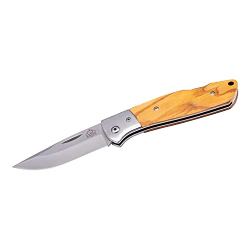 Puma TEC Taschenmesser, AISI 420 Stahl, rostfrei, Back Lock, Olivenholz Griffschalen, Edelstahlbacken, Fangriemenöse, hochwertiges Klappmesser & Outdoor-messer für Camping, Wandern oder Jagd von PUMA
