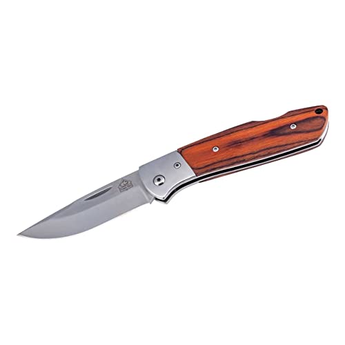 Puma TEC Taschenmesser, AISI 420 Stahl, rostfrei, Back Lock, Pakkaholz Griffschalen, Edelstahlbacken, Fangriemenöse, hochwertiges Klappmesser & Outdoor-messer für Camping, Wandern und Jagd, braun von PUMA