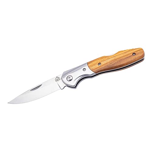 Puma Tec Taschenmesser, AISI 420 Stahl, rostfrei, Back Lock, Olivenholz Griffschalen, Edelstahlbacken, Taschenclip, hochwertiges Klappmesser & Outdoor-messer für Camping, Wandern oder Jagd, hellbraun von PUMA
