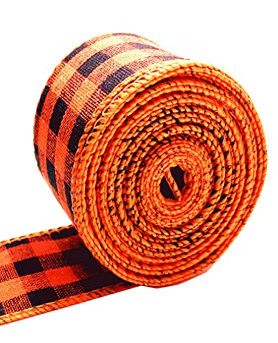 Kürbis Orange und Schwarz Gingham Buffalo Plaid Band, Thanksgiving Fall Drahtkante Band Halloween Weihnachten Geschenkband Draht Handwerk für Urlaub Verpackung, Schleife Handwerk Dekoration von Pumkryth