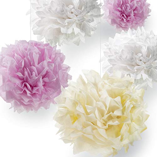 Pumpko® Decor 10er Seidenpapier Pompons Deko-Set | Dekoration für Ihre Hochzeit und Party | Rosa Crème Weiß | Inklusive Ponpon PDF Aufbauanleitung von Pumpko