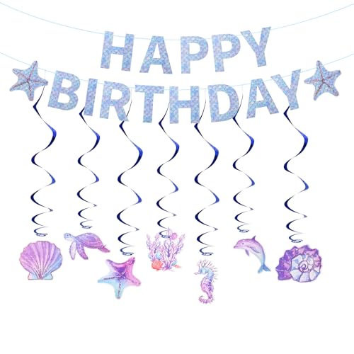 Pumwoy Meerjungfrau Geburtstag Deko, Iridescent Mermaid Garland mit Seepferdchen Seashell Starfish Quallen Holographic Papier Streamer, Unterwasserwelt Mermaid Party Zubehör Happy Birthday Deko Banner Pumwoy Meerjungfrau Geburtstag Deko, Iridescent Mermaid Garland mit Seepferdchen Seashell Starfish Quallen Holographic Papier Streamer, Unterwasserwelt Mermaid Party Zubehör Happy Birthday Deko Banner von Pumwoy
