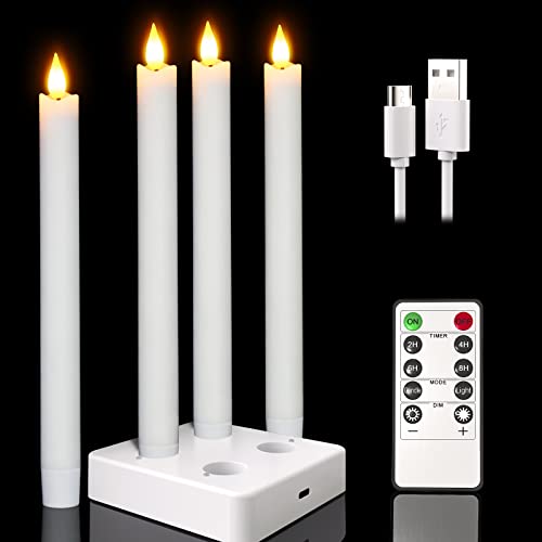 Punasi Wiederaufladbare LED Stabkerzen mit Fernbedienung und Timer, 4er Set Echtwachs Elektrische LED Kerzen Aufladbar Flackernde Flamme mit Ladestation für Wohnzimmer Halloween Weihnachten Deko Punasi Wiederaufladbare LED Stabkerzen mit Fernbedienung und Timer, 4er Set Echtwachs Elektrische LED Kerzen Aufladbar Flackernde Flamme mit Ladestation für Wohnzimmer Halloween Weihnachten Deko von Punasi