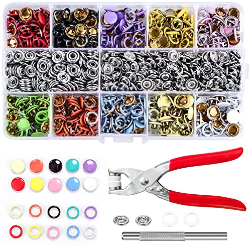 150 Stück Druckknöpfe, hohle und solide Metallknöpfe, mit Zange, Bastelwerkzeug, für Kleidung, Schuhe, Lederknöpfe, Jeans, Kleidung, Taschen, DIY-Projekte (10 Farben, 9,5 mm) von Puninoto