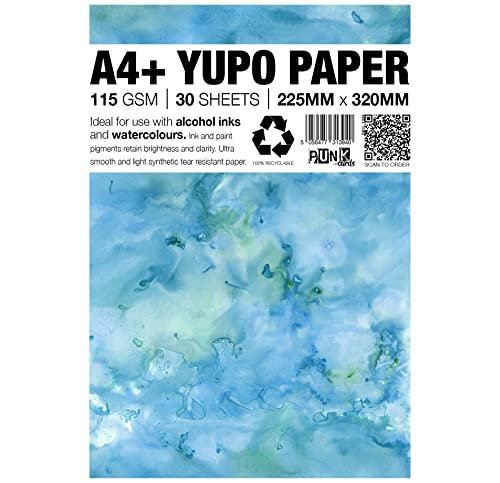 Punkcards - Yupo Paper - 30 Blatt - A4+ - Yupo Paper Alcohol Inks - Yupo Paper A4 - Alcohol Ink Art Paper - for Artists and Painters - 115gsm - 150mic - 225mm x 320mm - White von Punkcards