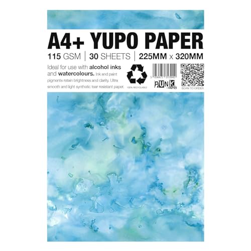 Punkcards - Yupo Paper - 30 Blatt - A4+ - Yupo Paper Alcohol Inks - Yupo Paper A4 - Alcohol Ink Art Paper - for Artists and Painters - 115gsm - 150mic - 225mm x 320mm - White von Punkcards