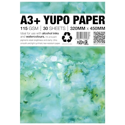 Punkcards - Yupo Paper A3-30 Blatt - A3+ - Yupo Paper Alcohol Inks - A3 Yupo Paper - Alcohol Ink Art Paper - for Artists and Painters - 115gsm - 150mic - 320mm x 450mm - White von Punkcards