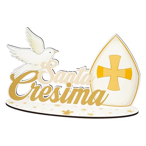 Mitteldecke Maxi Schriftzug aus Holz für besondere Ereignisse Dekoration Party Tisch Kuchen Geschenkidee für Party Zubehör Feiern (Heilige Konfirmation mit Bischofshut und Taube 35 x 21 cm) von PuntoCasaStore