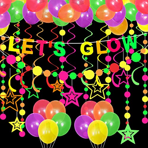 Punvot Glow Neon Partyzubehör, Leuchtendes Neon-Party-Zubehör, Glühen Party Schwarzlicht Deko, Glühen Neon Partyzubehör für Schwarzlichtparty Geburtstag, Fluoreszierend Luftballons Schwarzlicht Stern von Punvot