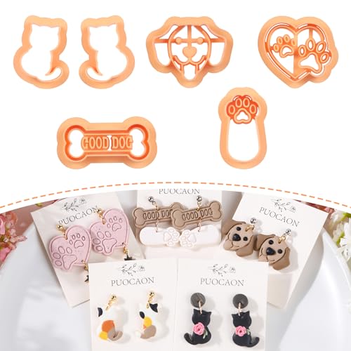 Puocaon Ausstechformen für Schmuck und Ohrringe aus Polymerton, Hunde- und Katzenform, Herzform, 6 Stück Puocaon Ausstechformen für Schmuck und Ohrringe aus Polymerton, Hunde- und Katzenform, Herzform, 6 Stück von Puocaon